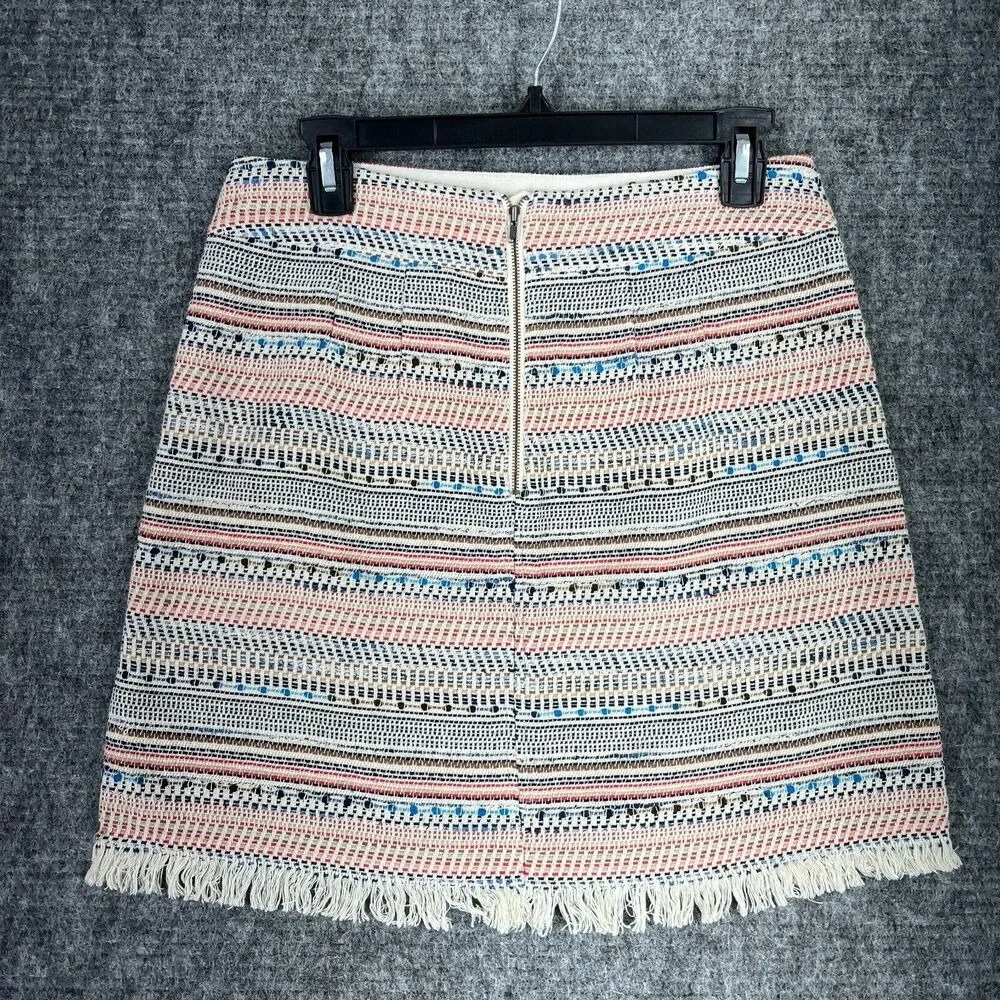 LOFT Skirt Womens‎ 4 Beige Woven Knit Fringe Mini Short A-Line Casual Festival